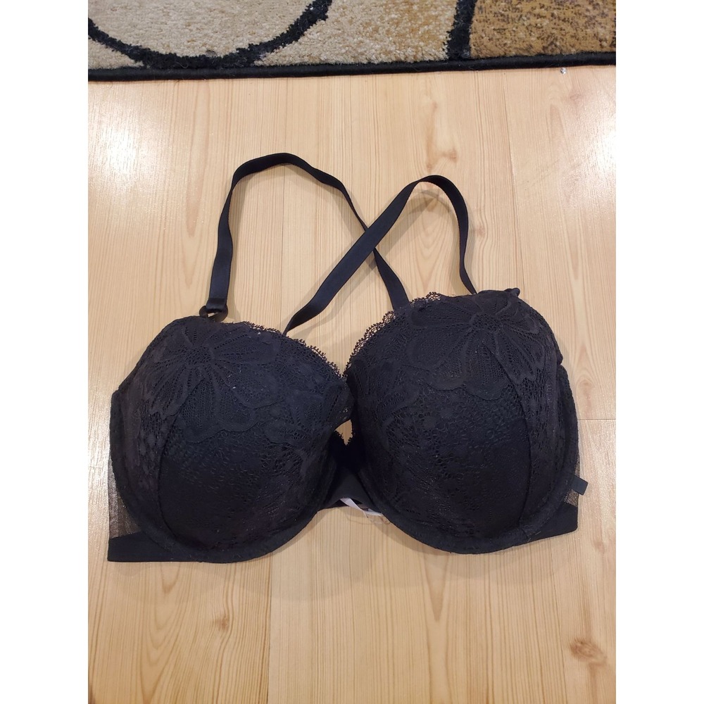 Victoria's Secret Dream‎ Angels Black Floral Lace Lined Demi Bra 34DDD